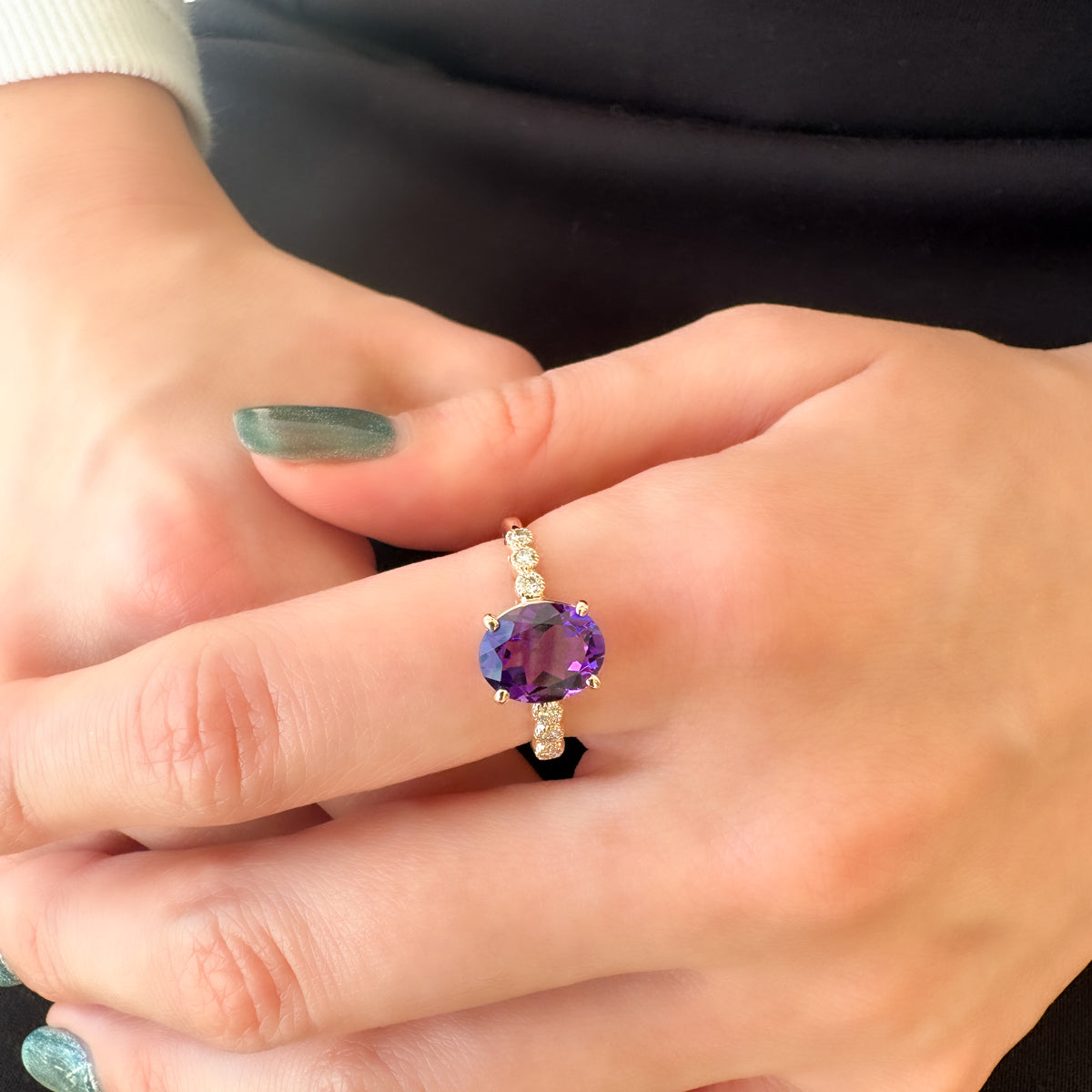 K18 アメシスト/ダイヤモンド リング(オーバルカット/K18PG/2月誕生石)《WRGN4216》