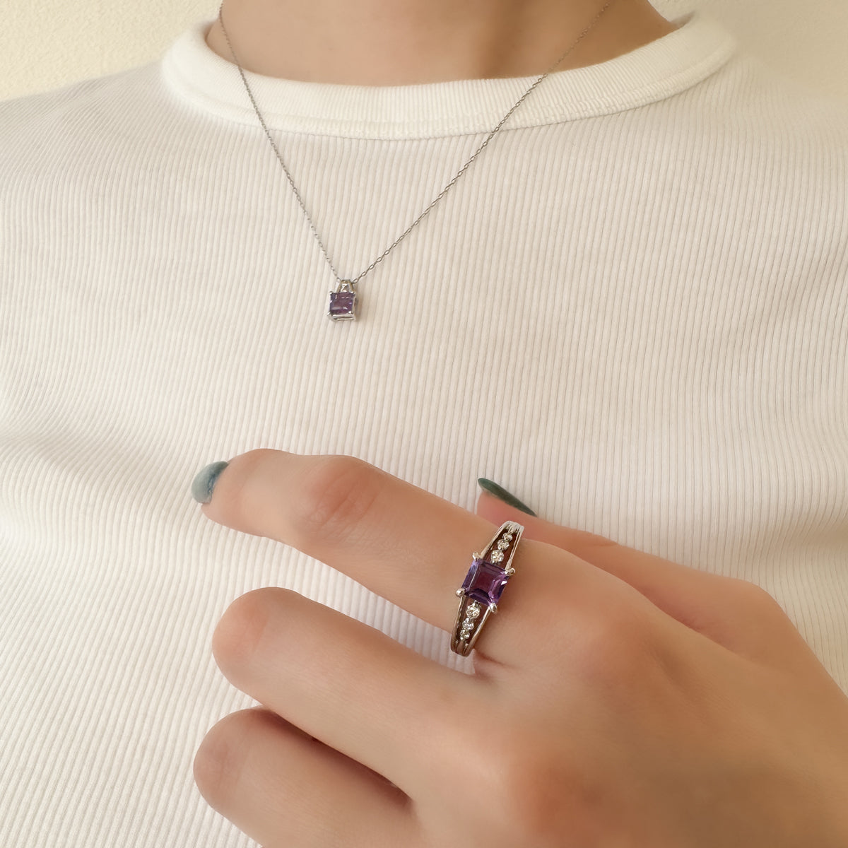 PT アメシストリング(0.5ctUP/スクエアカット/2月誕生石)《WRGN4218》