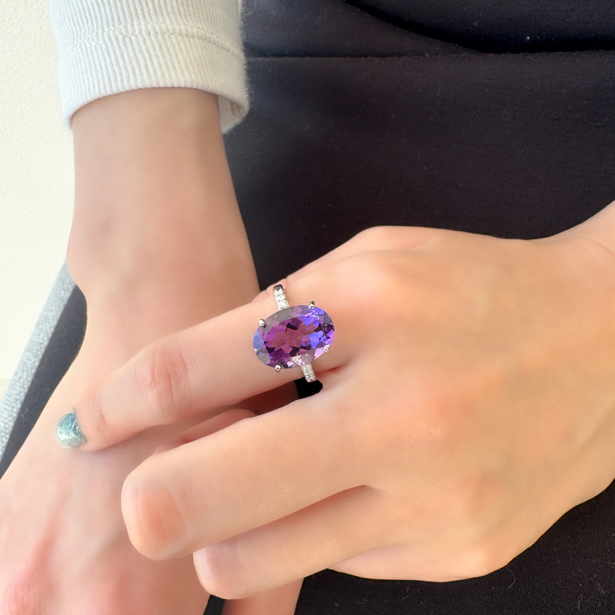 PTアメシスト/ダイヤモンド リング(5.0ctUP/オーバルカット/2月誕生石)《WRGN4219》
