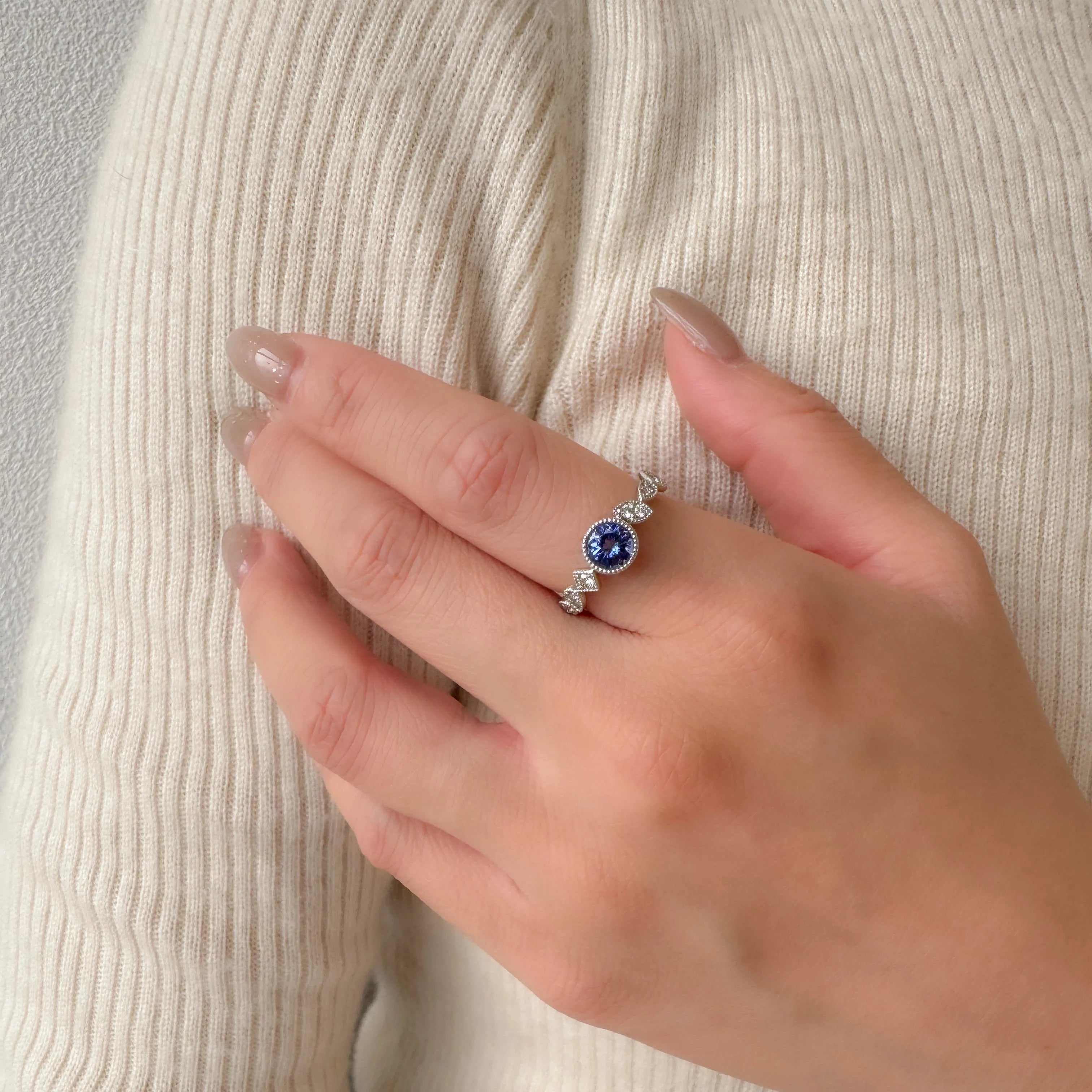 タンザナイト/ダイヤ PTリング(ミル打ち/0.6ctUP/12月誕生石)《WRGN4225》