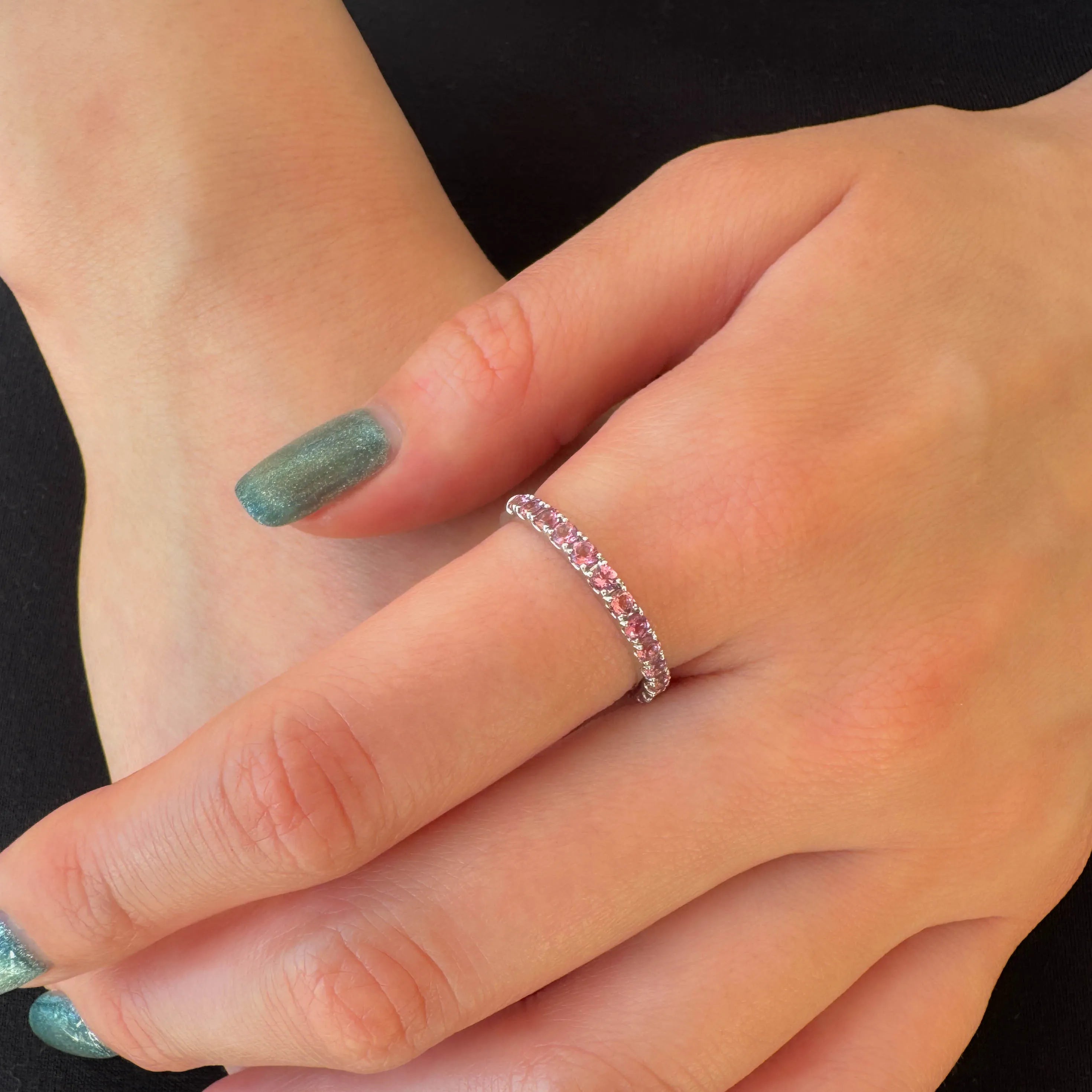 ピンクトルマリン プラチナリング(細ハーフエタニティ/15石/10月誕生石)《WRGN4236》