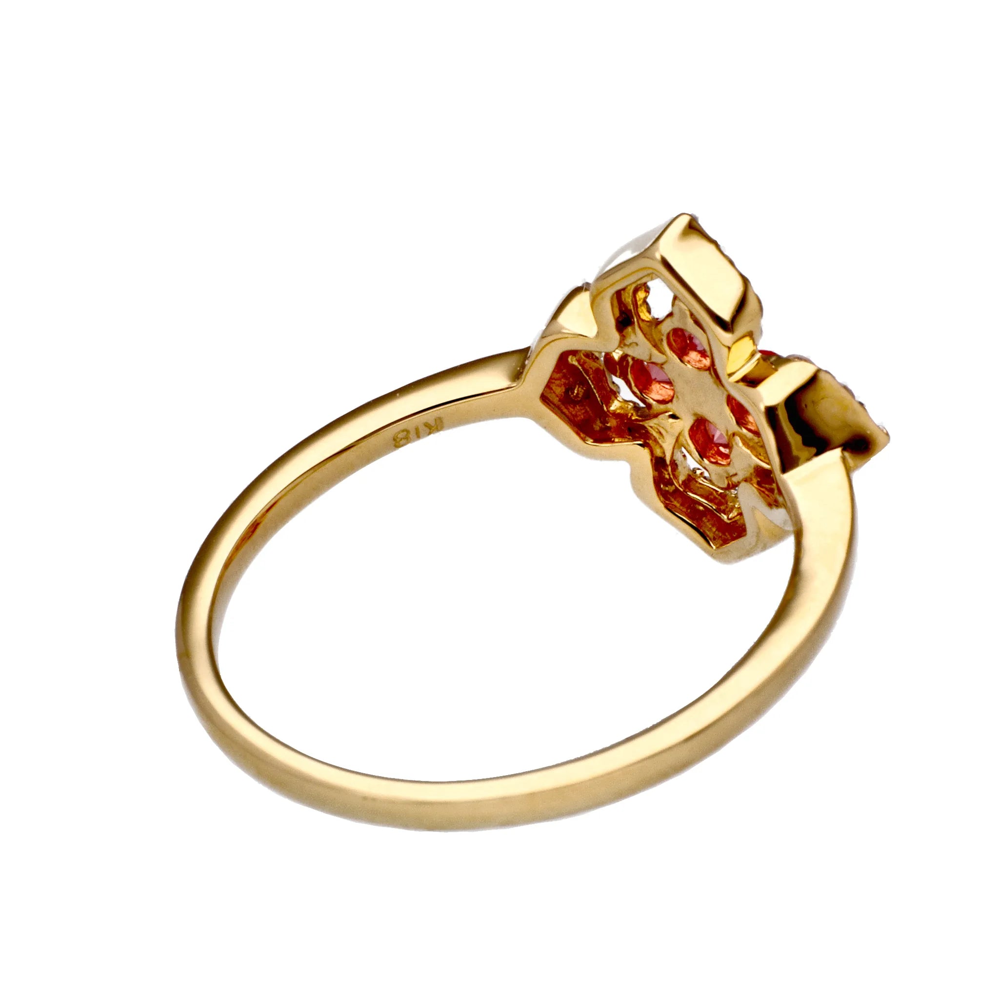 パパラチアサファイア/ダイヤ K18リング(クレサンベール/フラワー/K18イエローゴールド/9月誕生石)《WRGP4181》