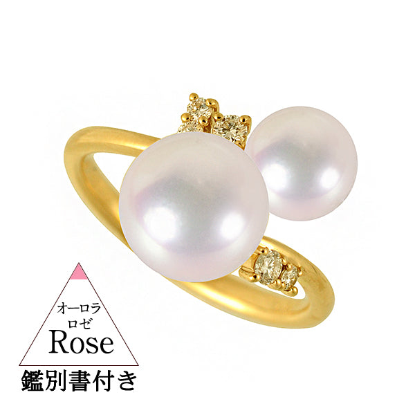パール/ダイヤモンド K18リング(アコヤ真珠/オーロラロゼ /8.0mm/6mm/6月誕生石)《WRGQ3603》