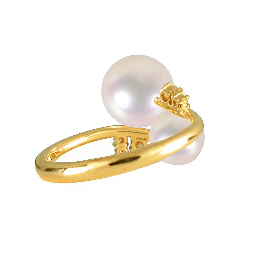 パール/ダイヤモンド K18リング(アコヤ真珠/オーロラロゼ /8.0mm/6mm/6月誕生石)《WRGQ3603》