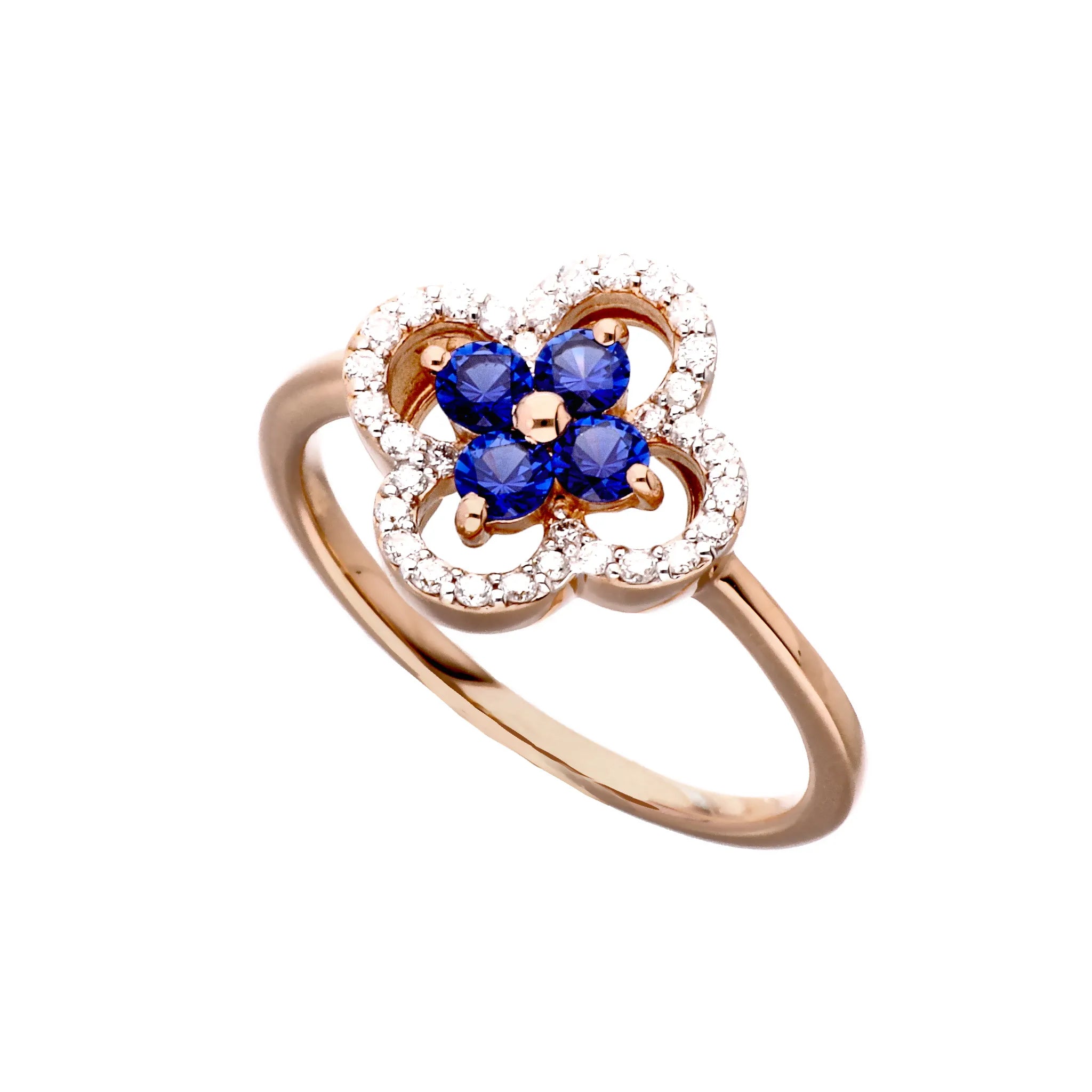ブルーサファイア/ダイヤ K18リング(クレサンベール/フラワー/K18ピンクゴールド/9月誕生石)《WRGS4182》