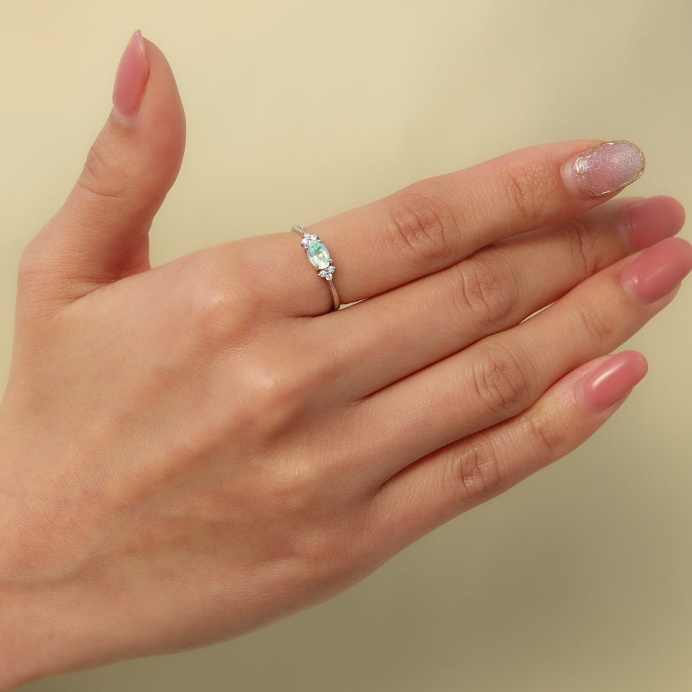 ウォーターオパール/ダイヤモンドプラチナリング(クレサンベール/10月誕生石)《WRGW4103》