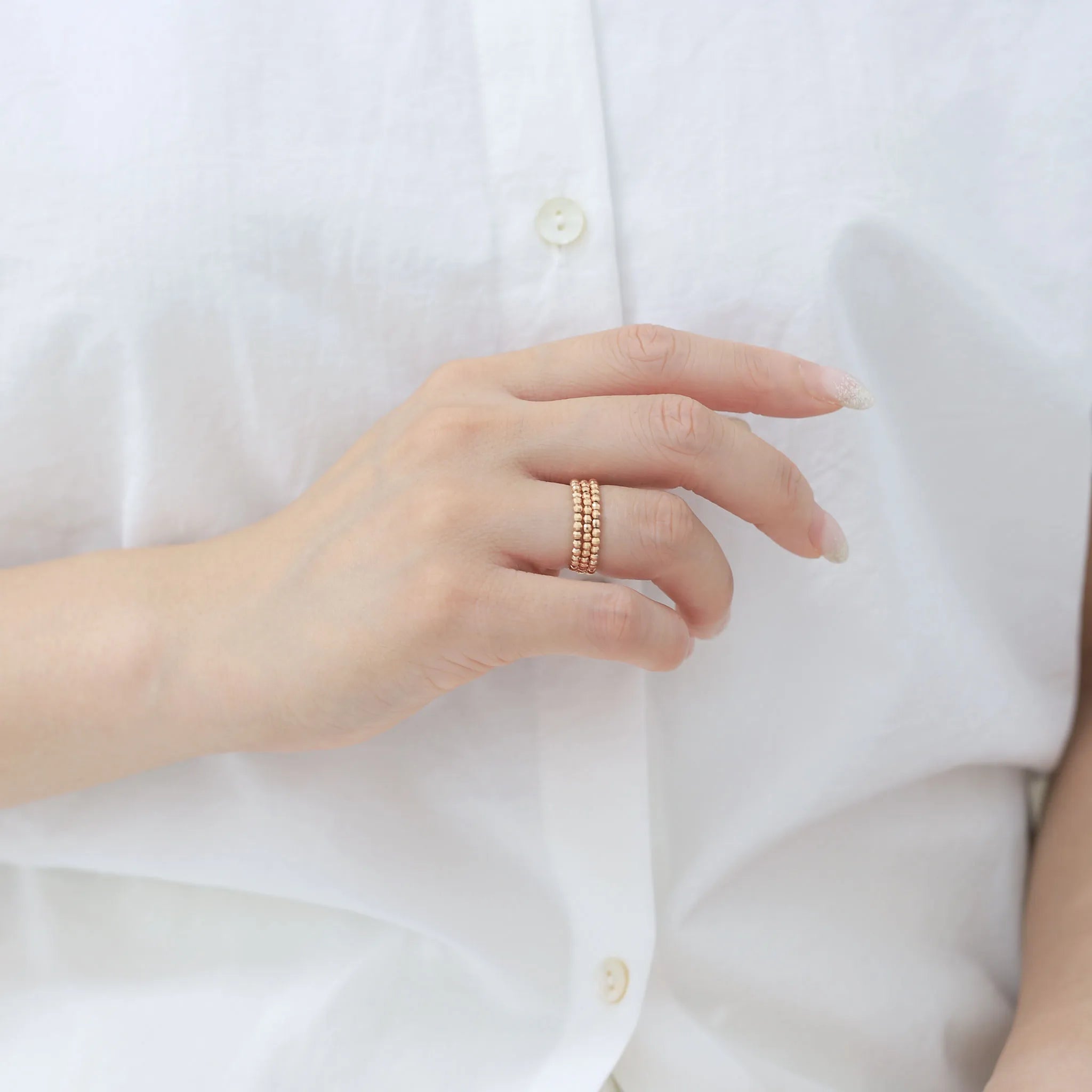 K18リング(ピンクゴールド/フリーサイズ/カットボール/形状記憶)《WRGY3844》