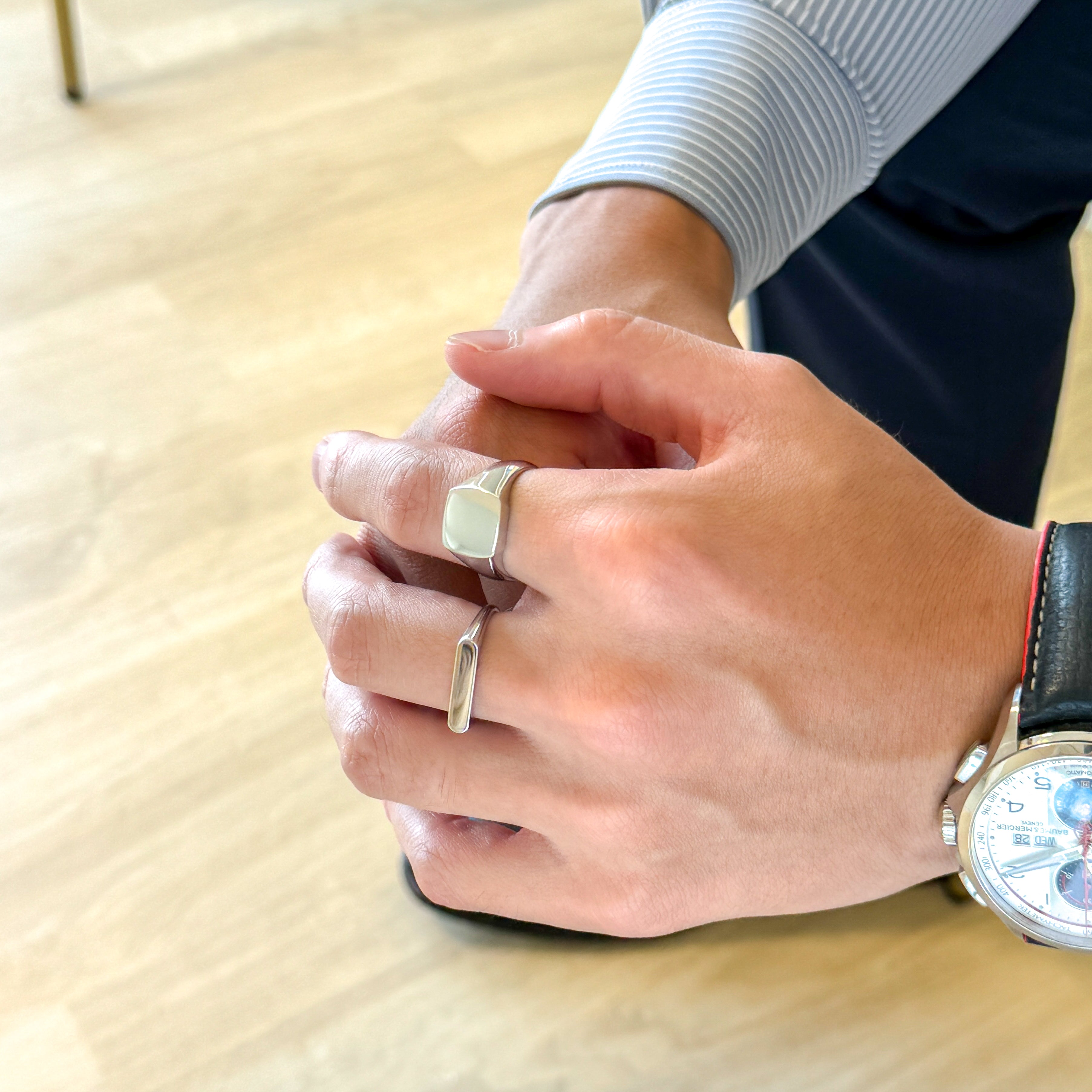 プラチナリング(18~24号/ユニセックス/シグネット/ラウンドレクタングル)