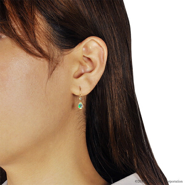 ウォーターオパール K18ピアス(クレサンベール/ペアシェイプ/フック/10月誕生石)《BEPW7629》