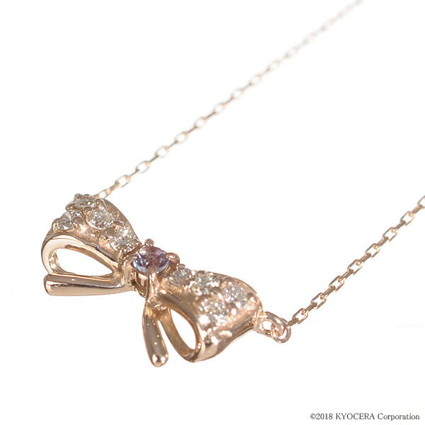 アレキサンドライト/ダイヤモンド K18ネックレス(クレサンベール/リボンモチーフ/6月誕生石)《BPDA7646》