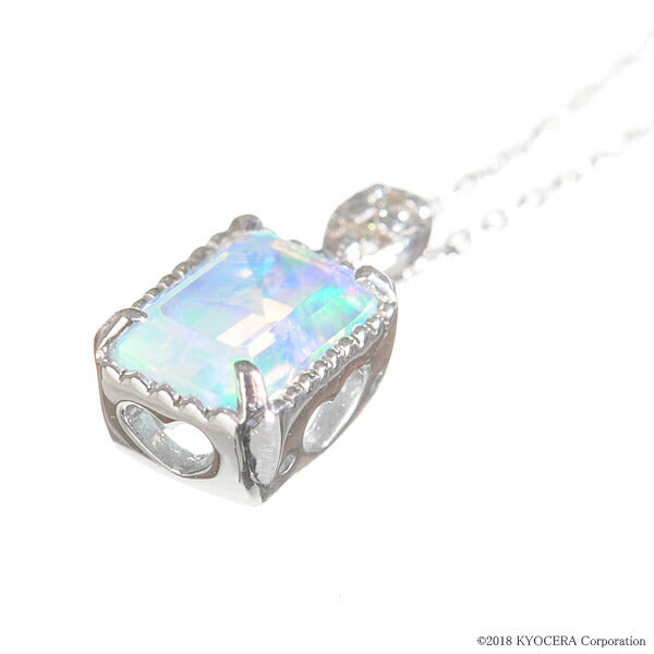 ウォーターオパール/ダイヤモンド K18ネックレス(クレサンベール/スクエア/10月誕生石)《BPDW7641》