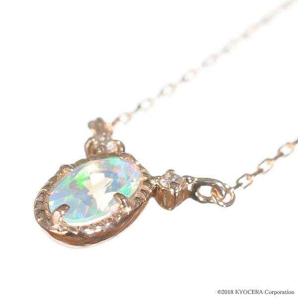 ウォーターオパール/ダイヤモンド K18ネックレス(クレサンベール/オーバル/ミル打ち/10月誕生石)《BPDW7645》