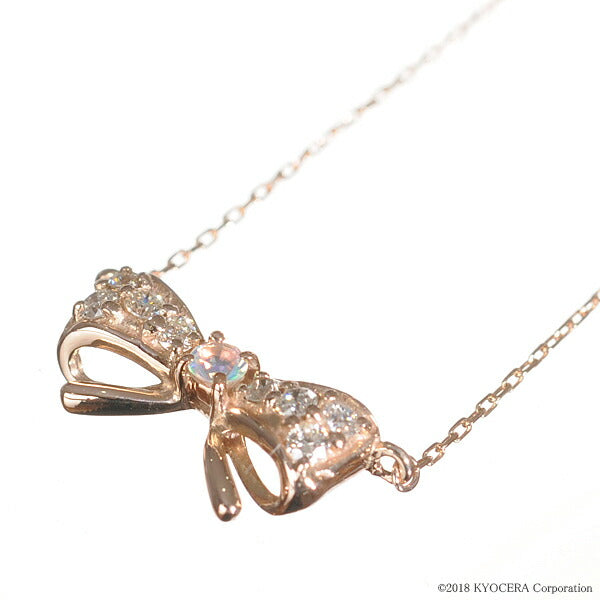 ウォーターオパール/ダイヤモンド K18ネックレス(クレサンベール/リボンモチーフ/10月誕生石)《BPDW7646》