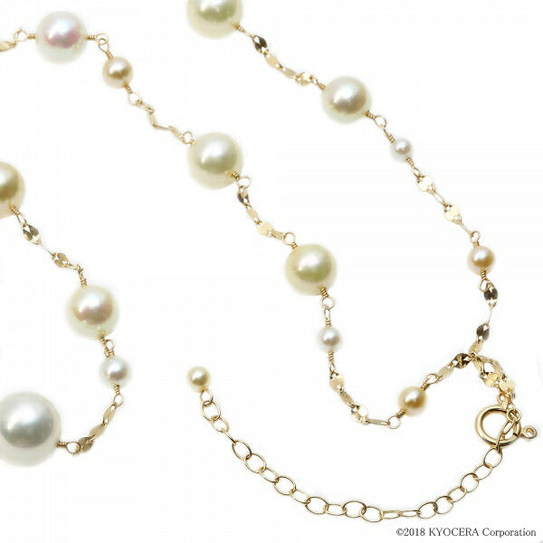 パール K18ネックレス(白蝶真珠/ゴールデンパール/6.0mm~8.0mm/無調色/6月誕生石)《JNKQ1201》