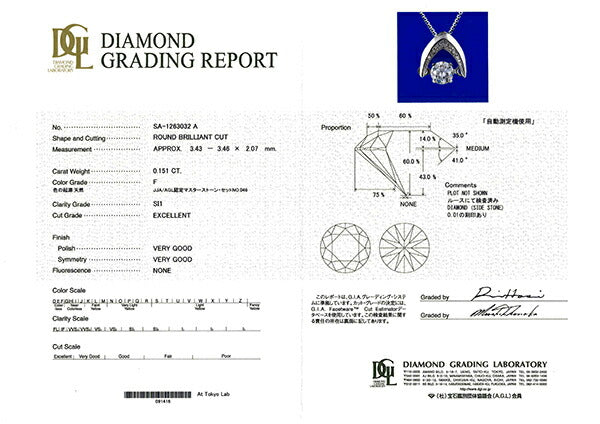 ダイヤモンド PTネックレス(0.15カラット/FカラーUP/SI2UP/EXCELLENT/ダンシングストーン/一粒/4月誕生石)《JPDD1110》