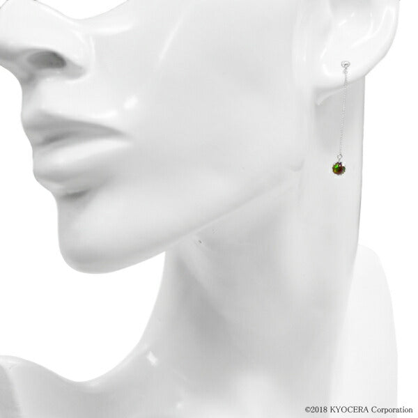 ブラックオパール K18ピアス(クレサンベール/カボションカット/ロングチェーン/10月誕生石)《WEPB2977》