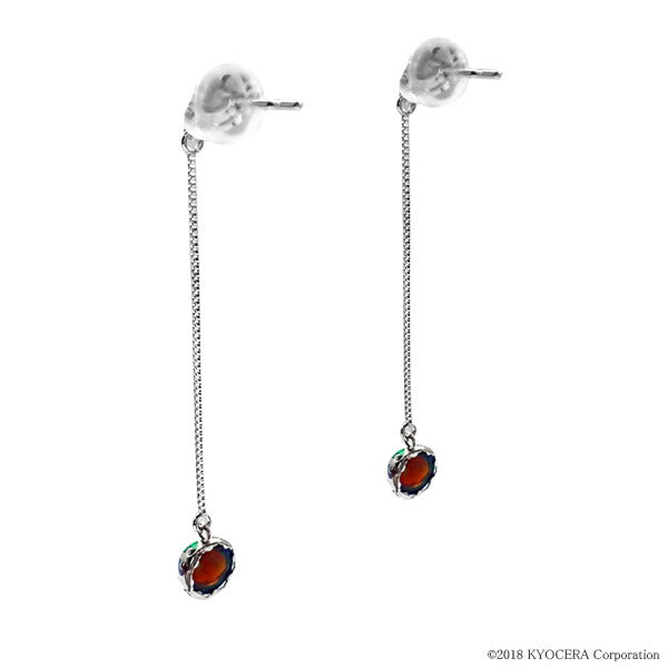 ブラックオパール K18ピアス(クレサンベール/カボションカット/ロングチェーン/10月誕生石)《WEPB2977》