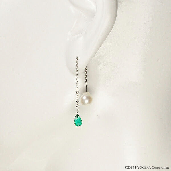 エメラルド K18ピアス(クレサンベール/ブリオレット/ミラーボール/パールキャッチ/5月誕生石)《WEPE2843》