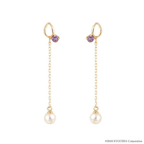 アメシスト K18ピアス(ロングチェーン/2月誕生石)《WEPN2827》