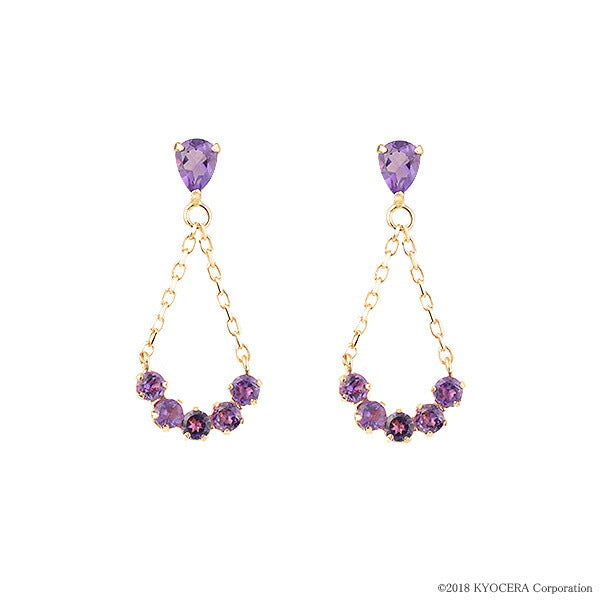 アメシスト K18ピアス(ペアシェイプ/ぶら下がり/2月誕生石)《WEPN2828》