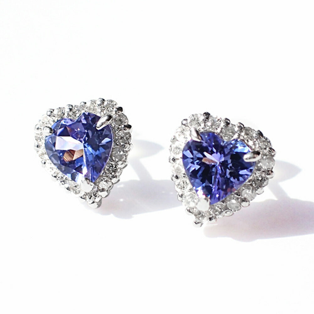タンザナイト/ダイヤモンド K18ピアス(ハートシェイプ/取り巻き/12月誕生石)《WEPN3036》