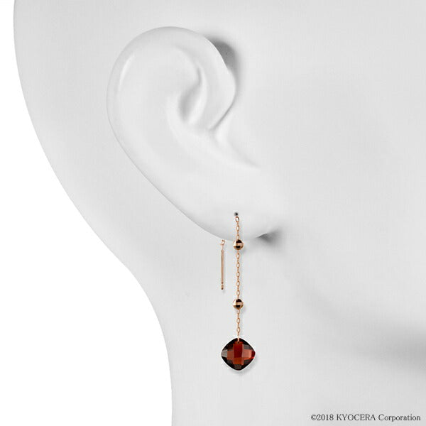 ガーネット K18ピアス(チェッカーカット/1月誕生石)《WEPN3459》