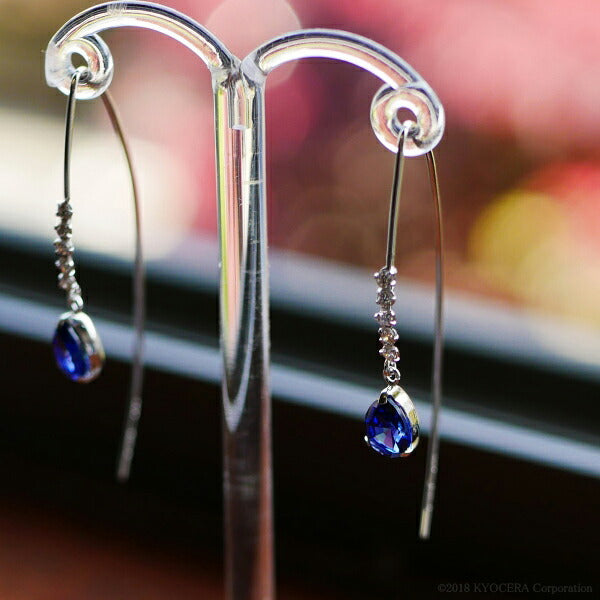 ブルーサファイア/ダイヤモンド K18ピアス(クレサンベール/ペアシェイプ/フック/9月誕生石)《WEPS2957》
