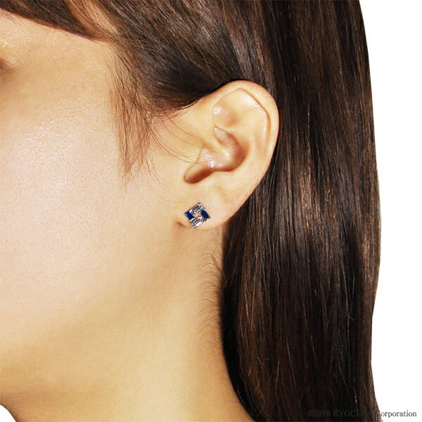 ブルーサファイア/ライトブルーサファイア K18ピアス(クレサンベール/グラデーション/スクエア/スタッド/9月誕生石)《WEPS2958》
