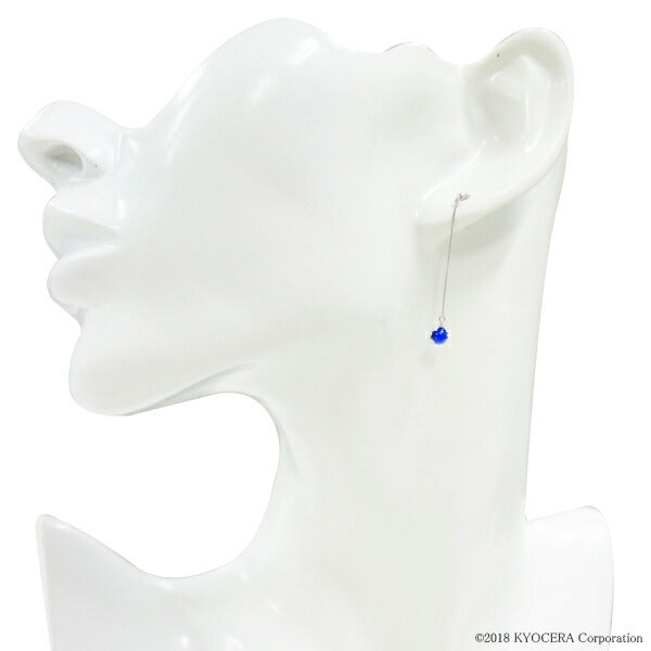 ブルーサファイア K18ピアス(クレサンベール/カボションカット/ロングチェーン/9月誕生石)《WEPS2959》
