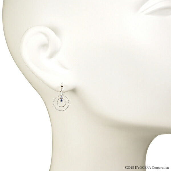 ブルーサファイア/ムーンストーン K10セラミックピアス(クレサンベール/サークル/9月誕生石)《WEPS3040》