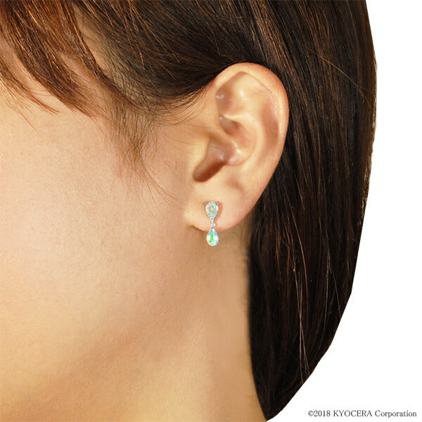 ウォーターオパール K10セラミックピアス(クレサンベール/ペアシェイプ/10月誕生石)《WEPW3045》