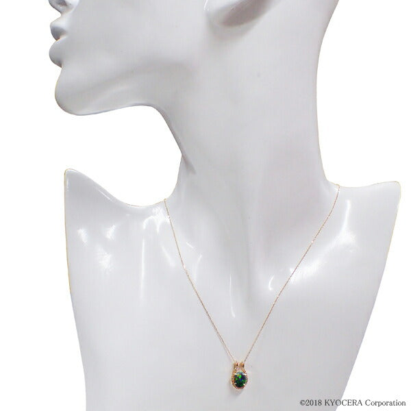 ブラックオパール/ダイヤモンド K18ネックレス(クレサンベール/オーバル/10月誕生石)《WPDB2944》