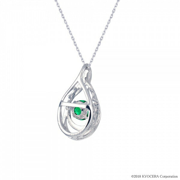 エメラルド/ダイヤモンド K18ネックレス(クレサンベール/ラウンドブリリアント/ダンシングストーン/雫モチーフ/5月誕生石)《WPDE2820》
