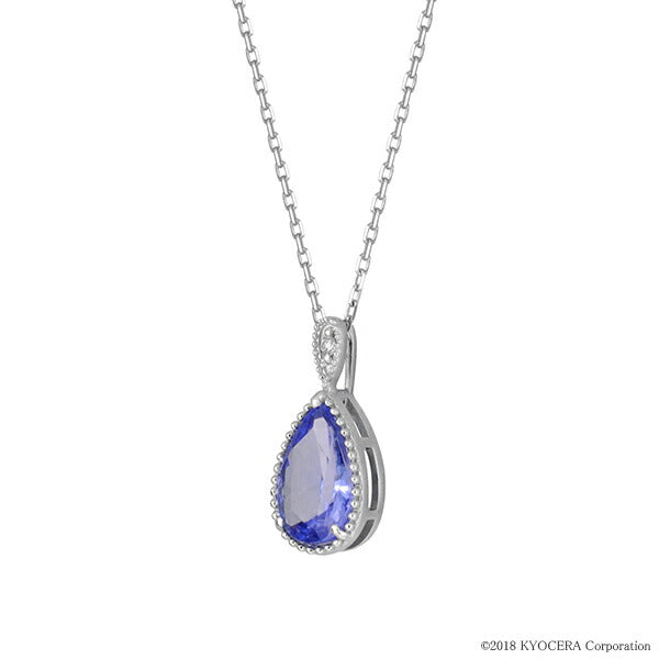 タンザナイト/ダイヤモンド プラチナネックレス(ペアシェイプ/ミル打ち/12月誕生石)《WPDN3346》
