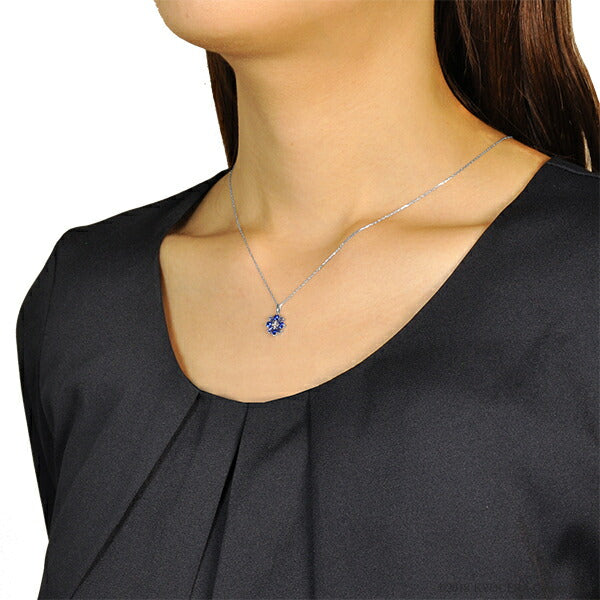ブルーサファイア/ダイヤモンド K18ネックレス(クレサンベール/フラワーモチーフ/9月誕生石)《WPDS2951》
