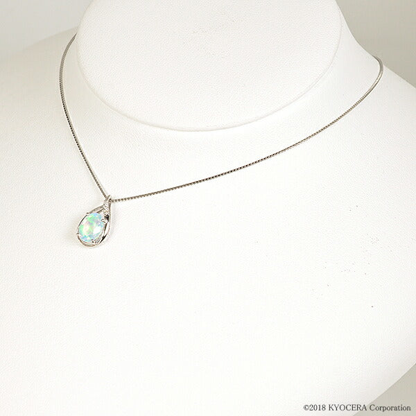 ウォーターオパール/ダイヤモンド プラチナネックレス(クレサンベール/オーバル/雫モチーフ/10月誕生石)《WPDW2633》