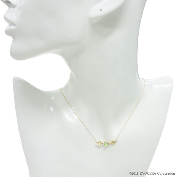 ウォーターオパール/ダイヤモンド K18ネックレス(クレサンベール/カボションカット/両吊り/ミル打ち/10月誕生石)《WPDW2973》