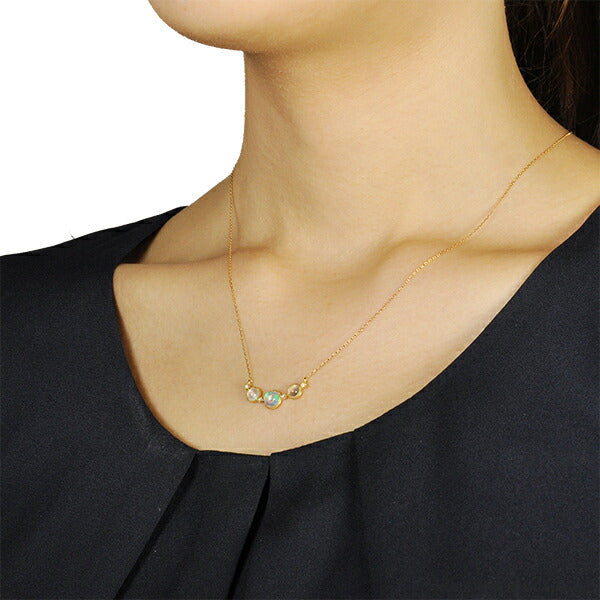 ウォーターオパール/ダイヤモンド K18ネックレス(クレサンベール/カボションカット/両吊り/ミル打ち/10月誕生石)《WPDW2973》