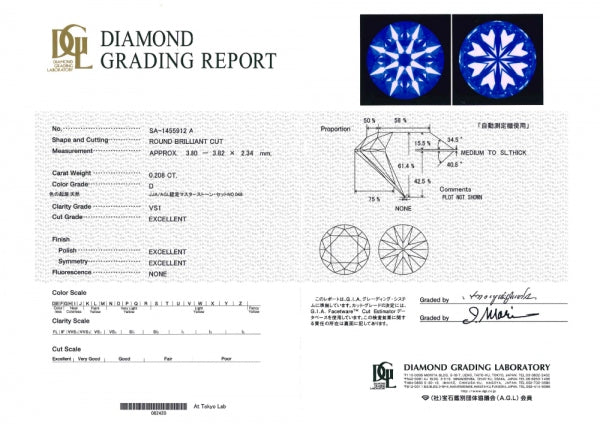 ダイヤモンド PTリング(0.2カラット/Dカラー/VS1/3EX(H&C)/一粒/リーフモチーフ/4月誕生石/グレーディングレポート付き)
