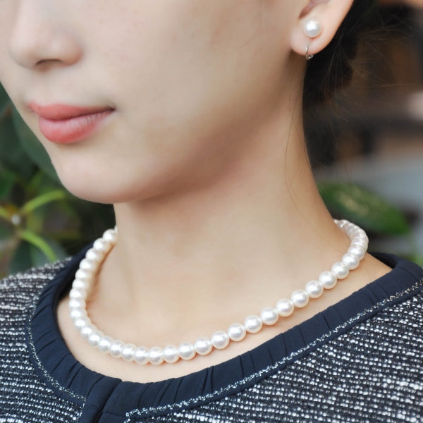 パール シルバー /K14ネックレス/イヤリング(花珠/アコヤ真珠/8.0mm～8.5mm/2点セット/6月誕生石/真珠総合研究所花珠鑑別鑑定書付き)《JACQ1875》