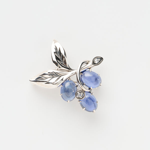 サファイア/ホワイトトパーズ シルバーブローチ兼ペンダントトップ