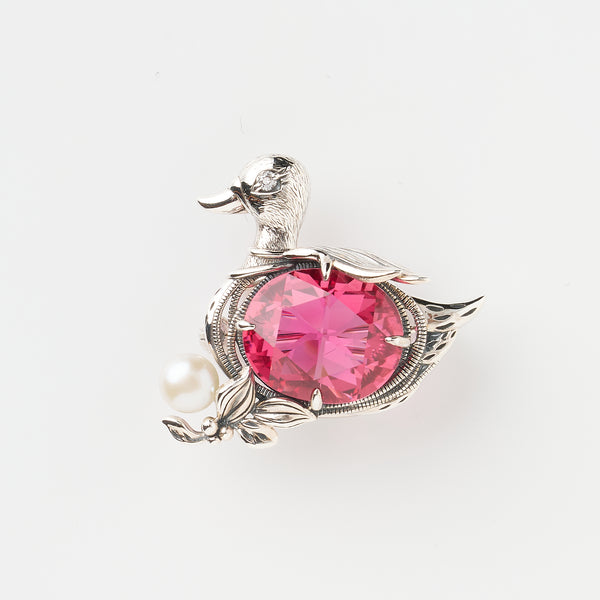 サファイア/ホワイトトパーズ シルバーブローチ兼ペンダントトップ