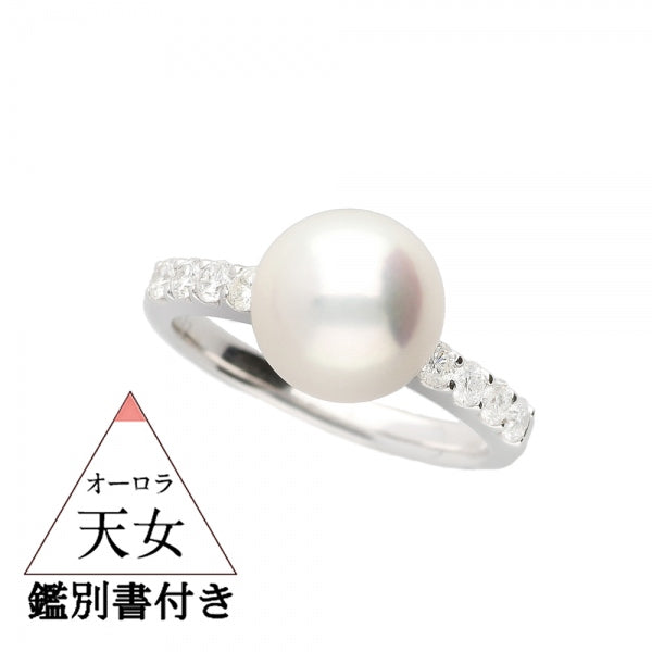パール/ダイヤモンド PTリング(天女/アコヤ真珠/エタニティ/6月誕生石/花珠鑑別鑑定書付き)