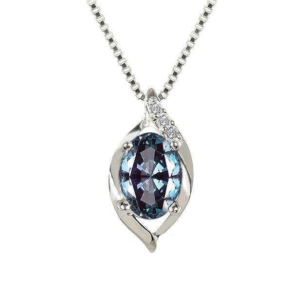 アレキサンドライト/ダイヤモンド K18ネックレス(クレサンベール/オーバル/6月誕生石)《WPDA2628》