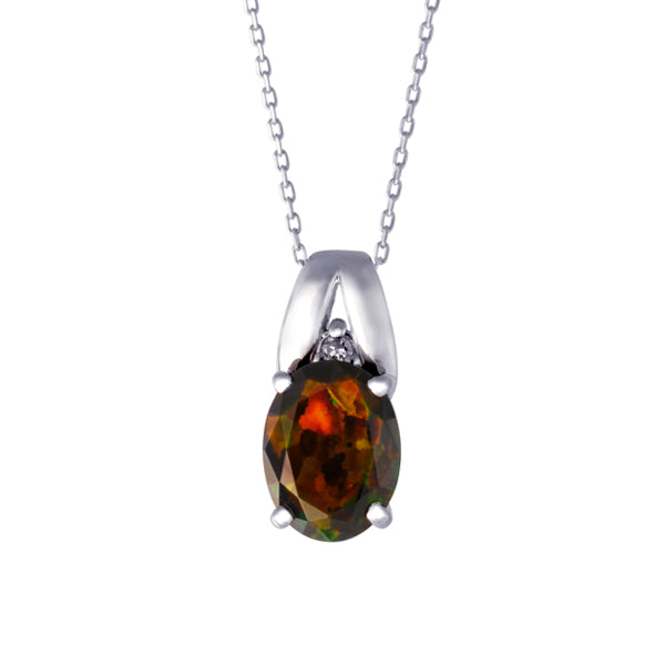 ブラックオパール/ダイヤモンド K18ネックレス(クレサンベール/オーバル/10月誕生石)《BPDB9154》
