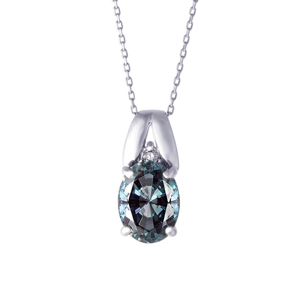 アレキサンドライト/ダイヤモンド K18ネックレス(クレサンベール/オーバル/6月誕生石)《BPDA9154》