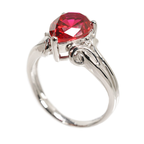 ルビー/ダイヤモンド プラチナリング(クレサンベール/ペアシェイプ/7月  