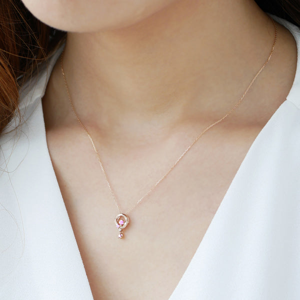 ピンクサファイア/ダイヤモンド K18ネックレス(クレサンベール/9月誕生石)《BPDM7642》