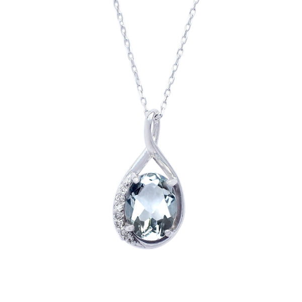 アクアマリン/ダイヤモンド K18ネックレス(オーバル/雫モチーフ/3月誕生石)《WPDN3086》