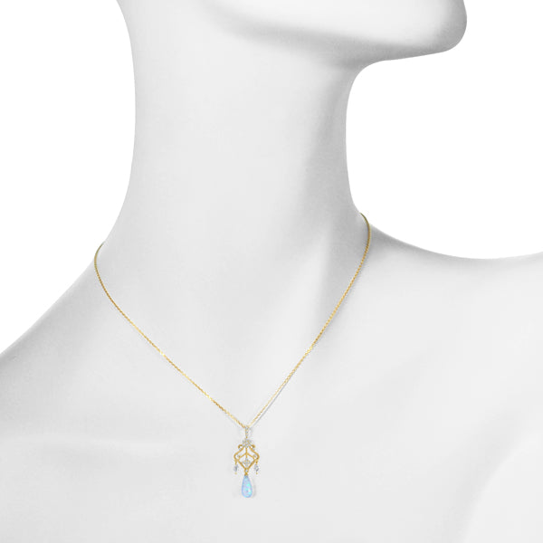 ウォーターオパール K18 ネックレス ダイヤモンド ウォーターオパール